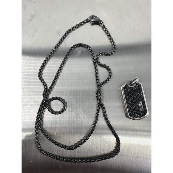 David Yurman Sterling Silver Black Diamonds Tag 31mm Chain 25” - Picture 3 of 16